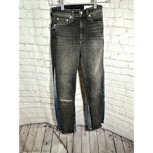 Rag & Bone Two-Tone Skinny Jeans Black Blue Contrast Raw Hem Distressed Size 24